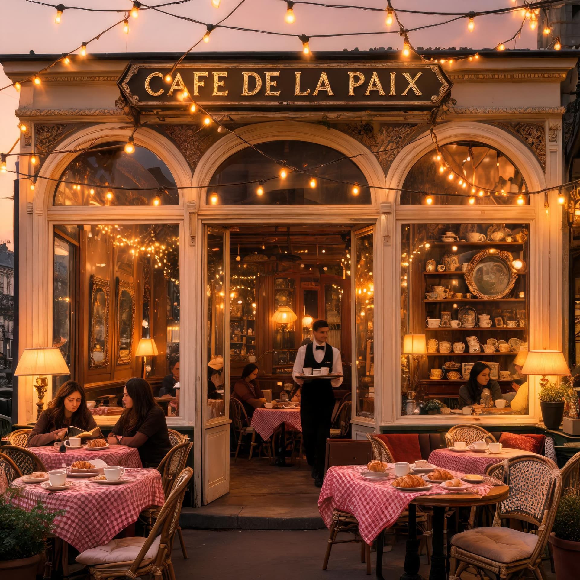 AI generated: Vintage European cafe with warm nostalgic lighting