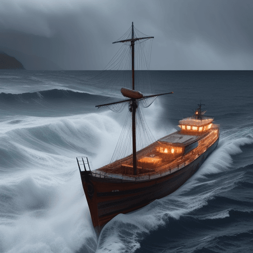 AI generated: Un barco en plena tormenta perfecta, cerca de la costa de la muerte