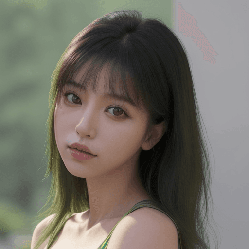 AI generated: mujer de unos 29 años, asiatica muy hermosa, mirando hacia adelante en primer plano ojos verdes real...