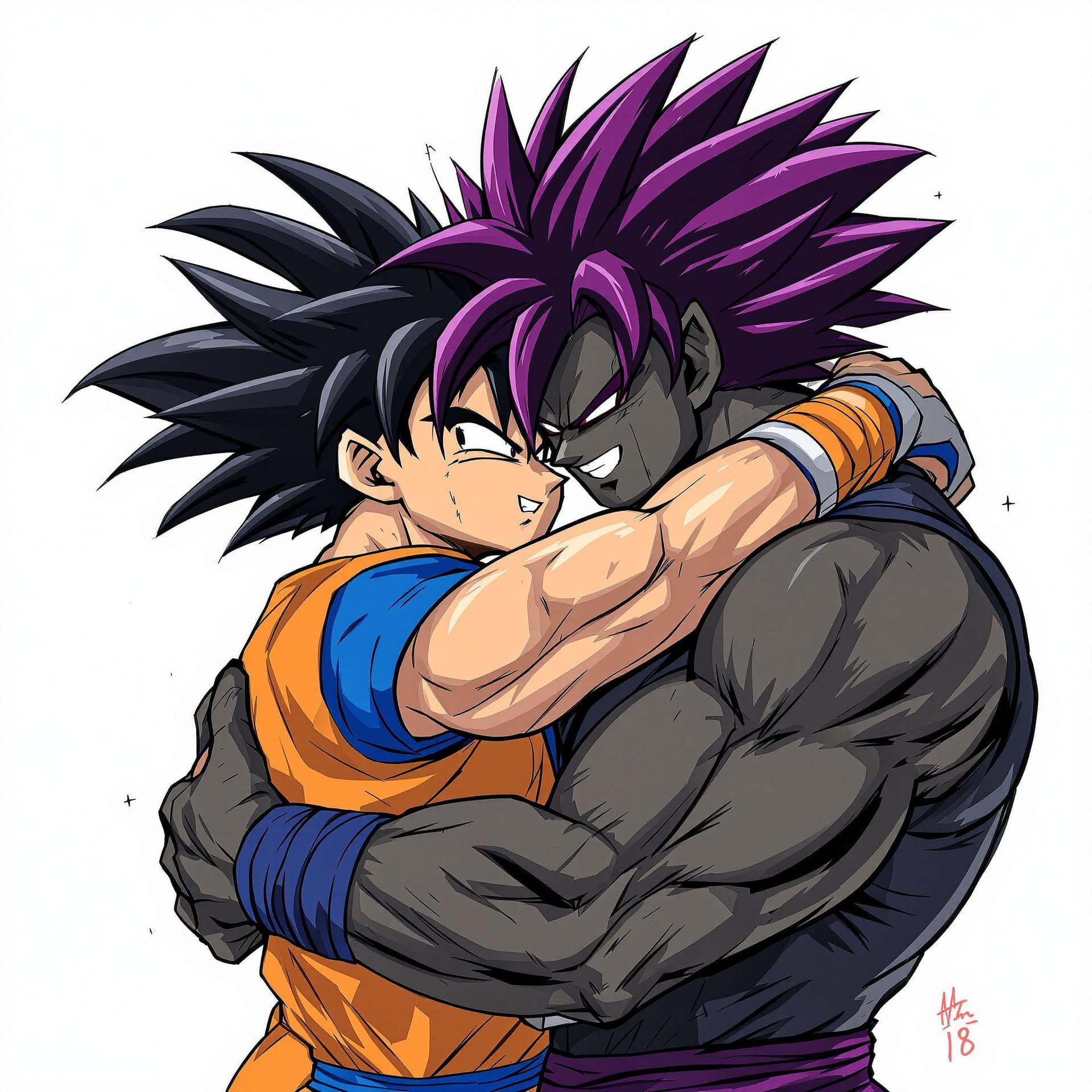AI generated: Make Android 18 from dragon ball z hugging a black man