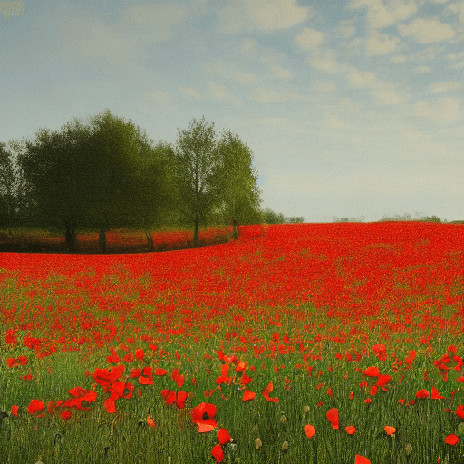 AI generated: A dream of a poppy field with trees looking like a line drawing