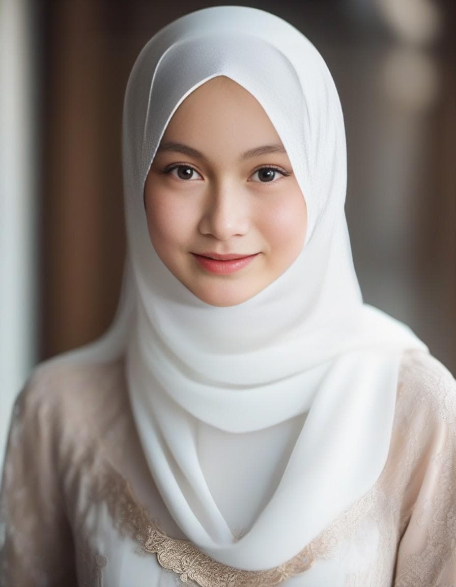 AI generated: Women in white hijab beautiful clear charming, hijab covered veiled , elegant, with Islamic style