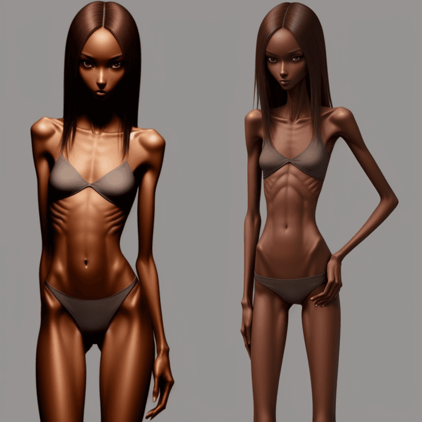 AI generated: extreme slender beautiful skinny brown skinned  slender (almost anorexic)  girl with skinny slender ...
