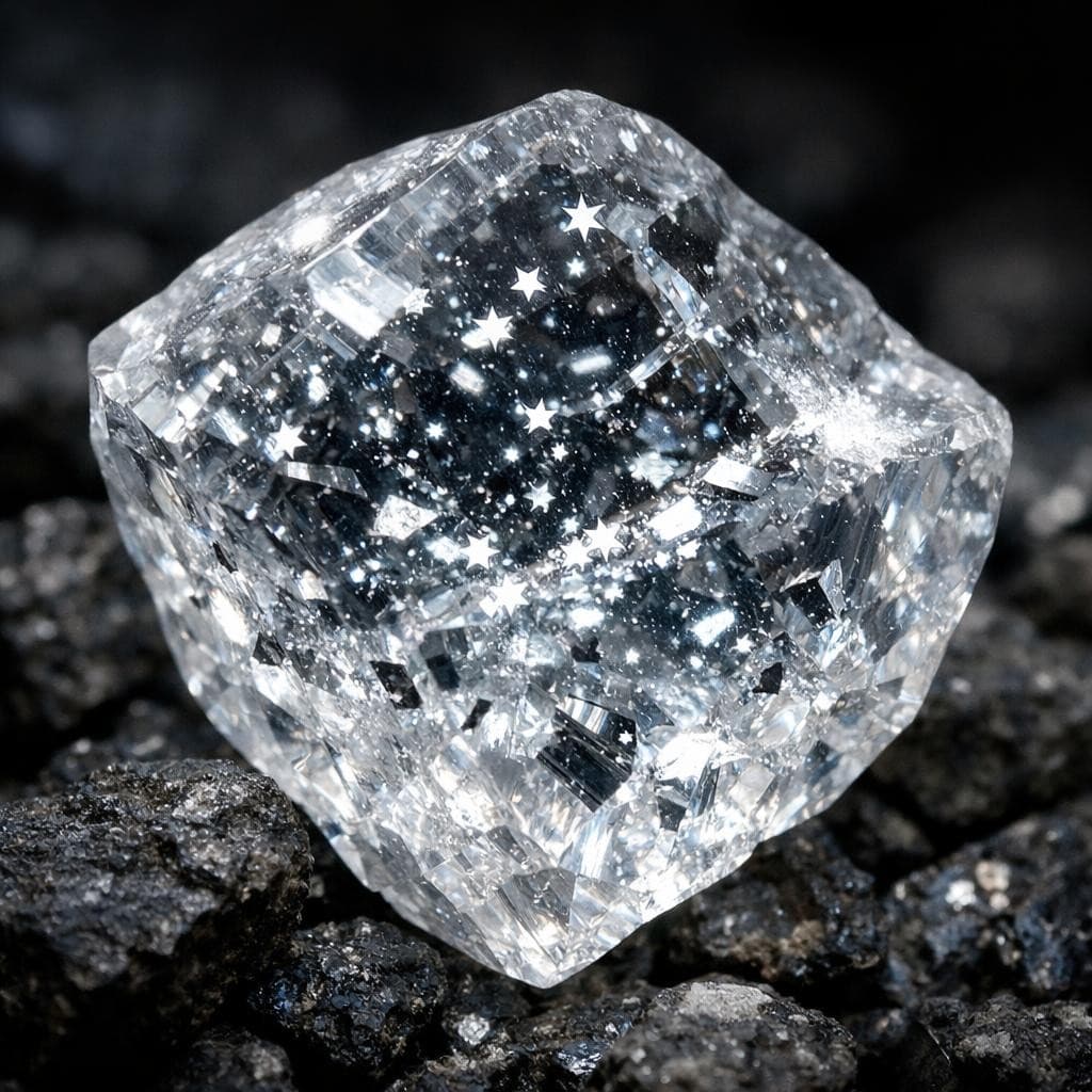 AI generated: a brilliant yet rough diamond with shards of platinum scattered through out it like stars in the sky