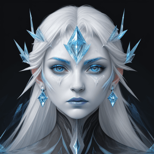 AI generated: Ice mage art, in the style of balanced symmetry, black and blue, detailed facial features, frozen, i...