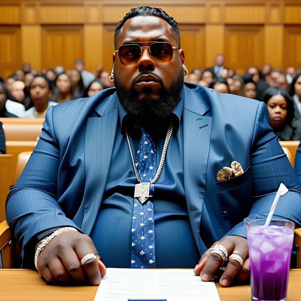 AI generated: fattest american gangster rapper in the world sat in court but he has a purple drink so the whole co...