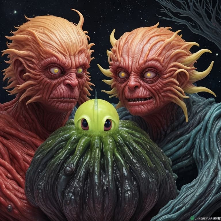 AI generated: donald trump and joe biden as a horror creatures from Space. terraforming. Alien Flora,  large gazin...