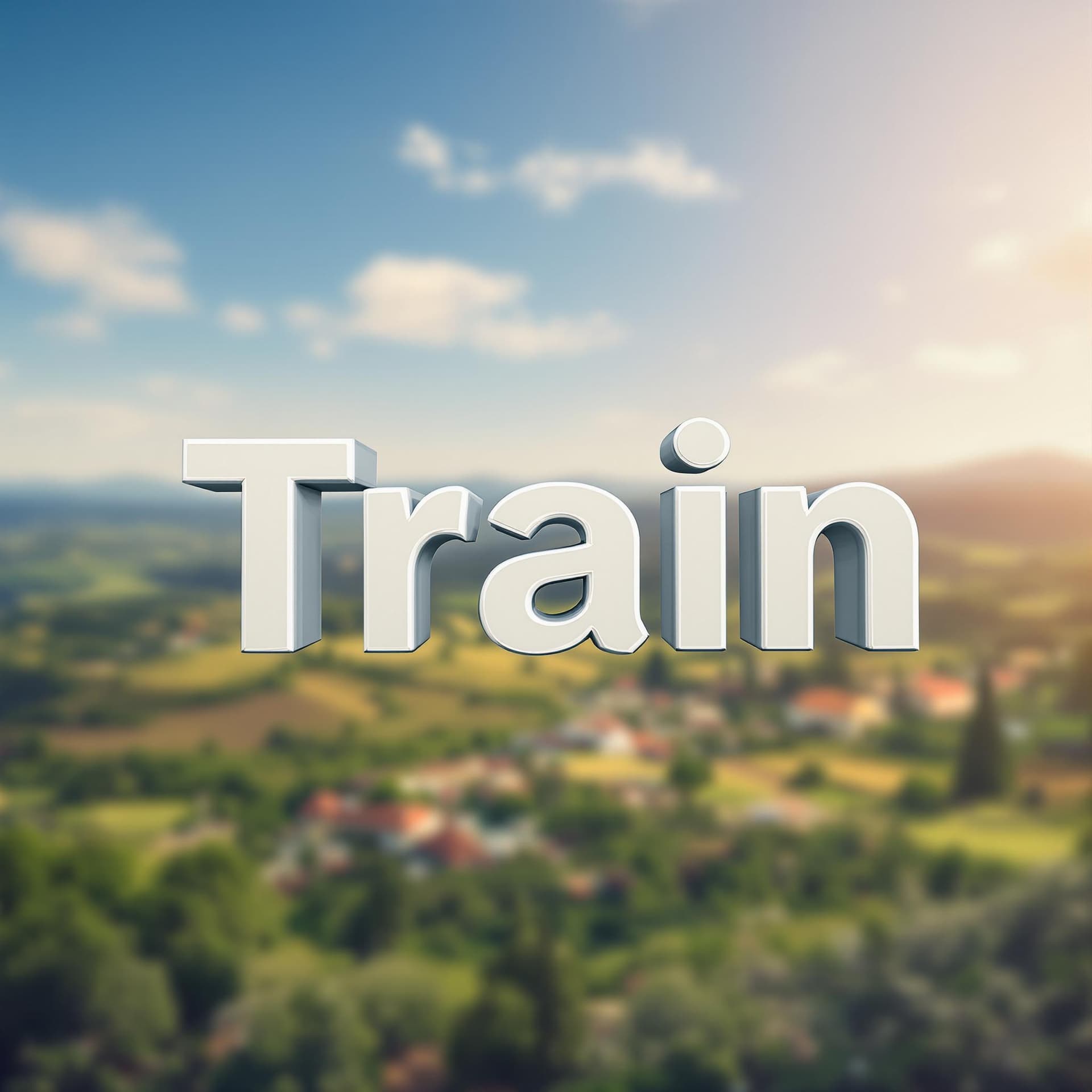 AI generated: Create an image with the word “Train” in a 3D font, centered prominently. The background should be a...