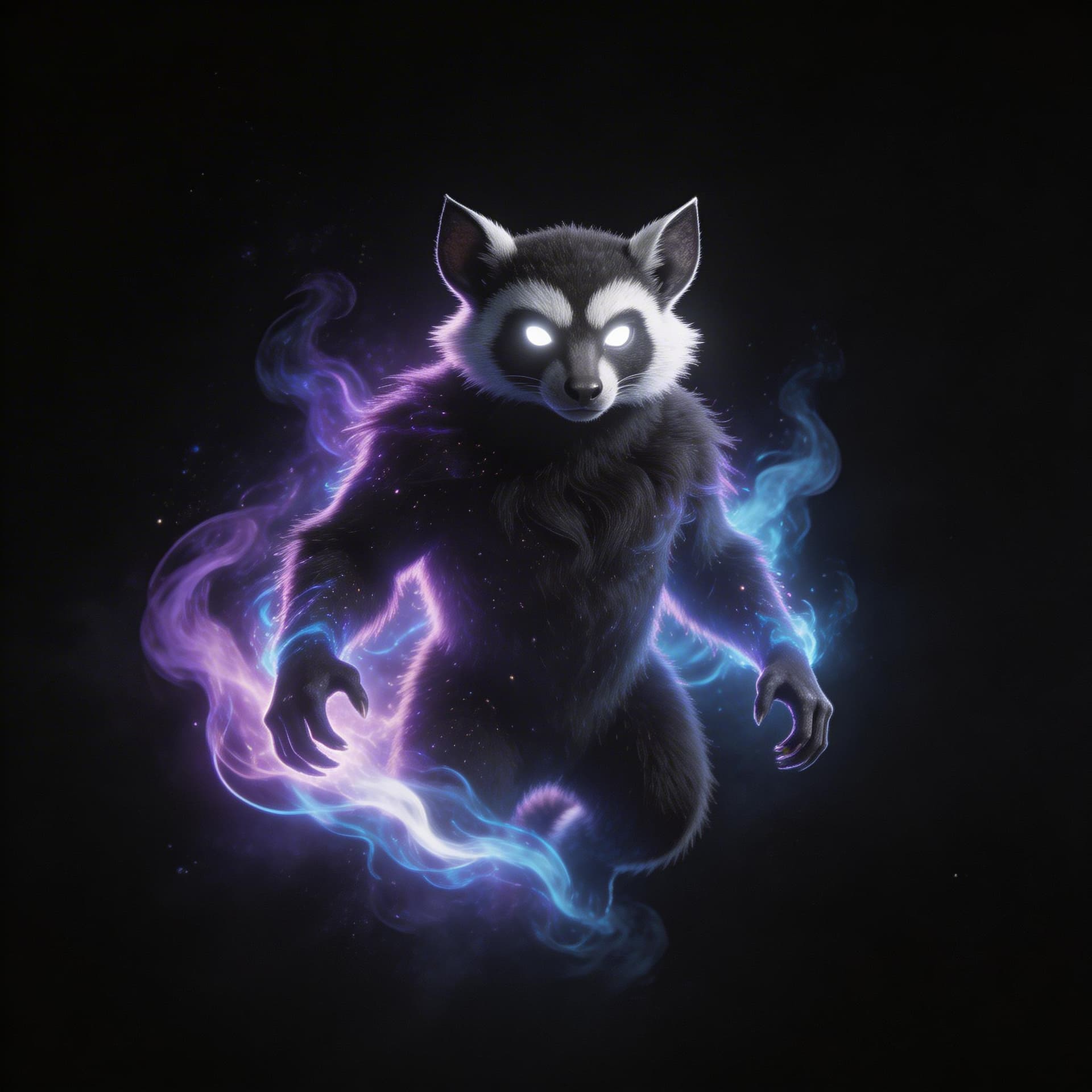 AI generated: create a lemur god of the void and nothingness with power flowing of him inside a void of nothingnes...