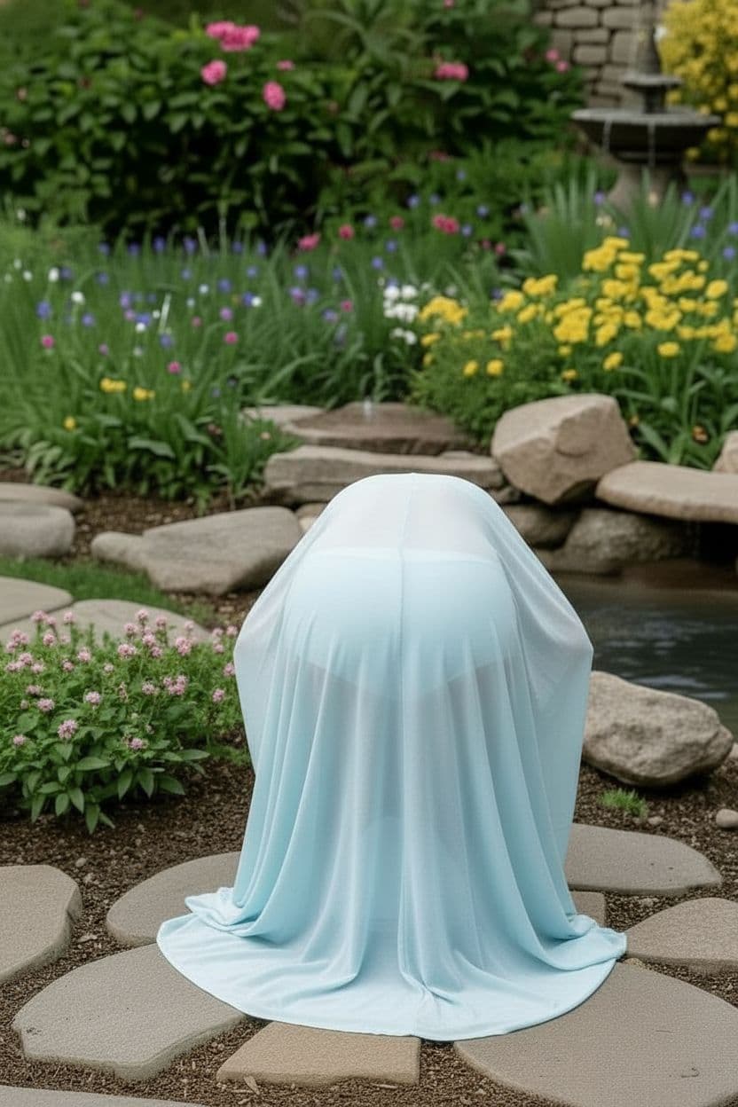 AI generated: The same image, seen from behind, but the woman is praying with her buttocks raised higher.