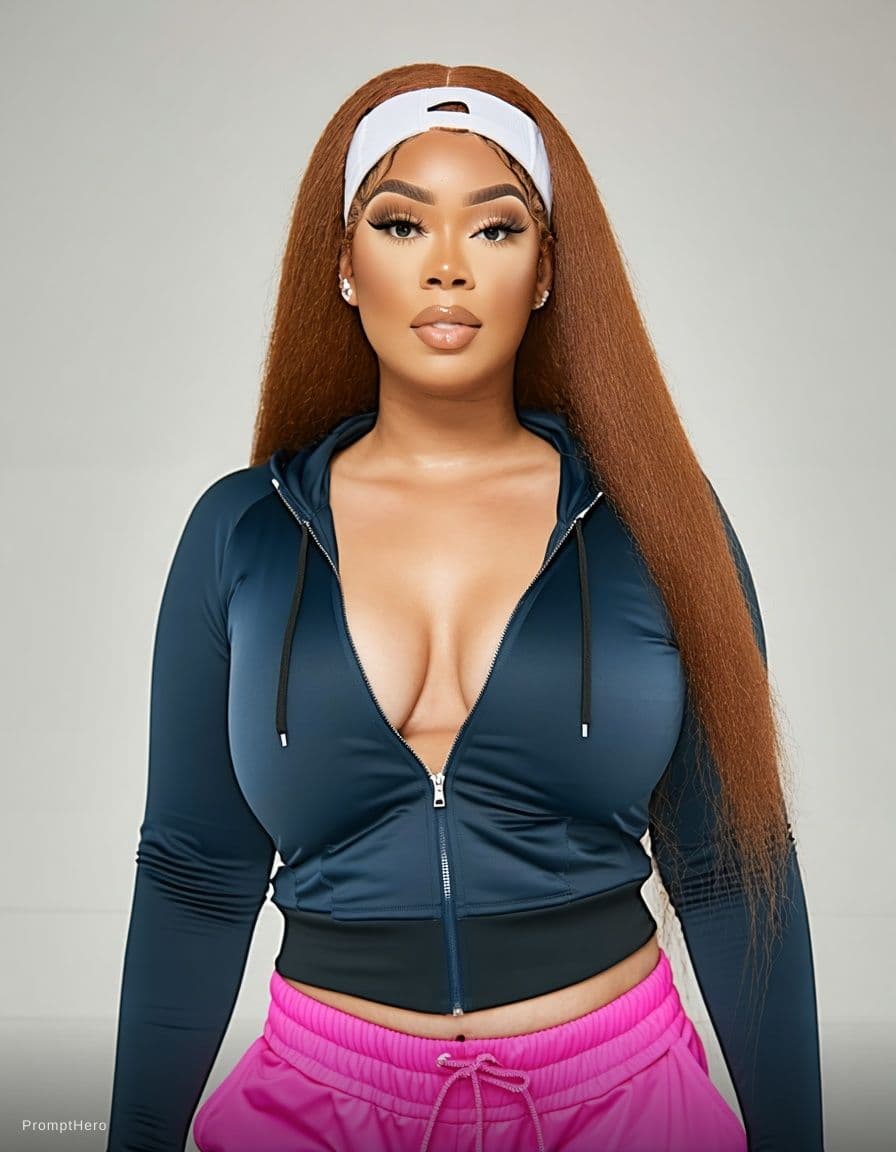 AI generated: Tracksuit, open-front, cleavage.