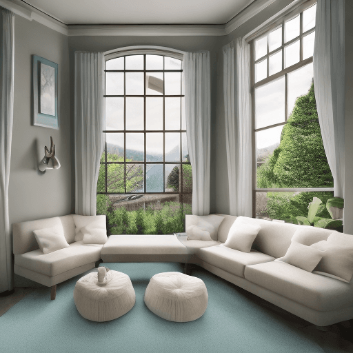 AI generated: High resolution photography interior design, dreamy sunken living room conversation pit, wooden floo...