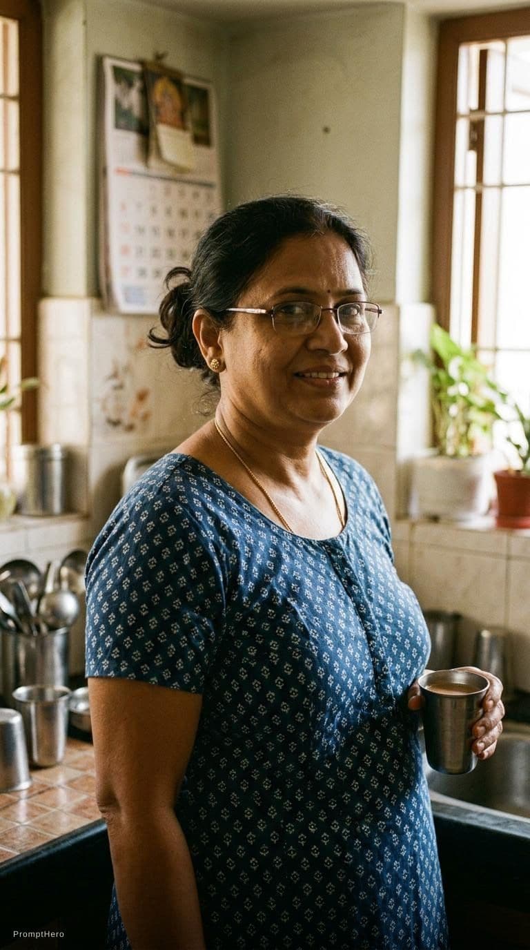 AI generated: Aunty in her blouse only 