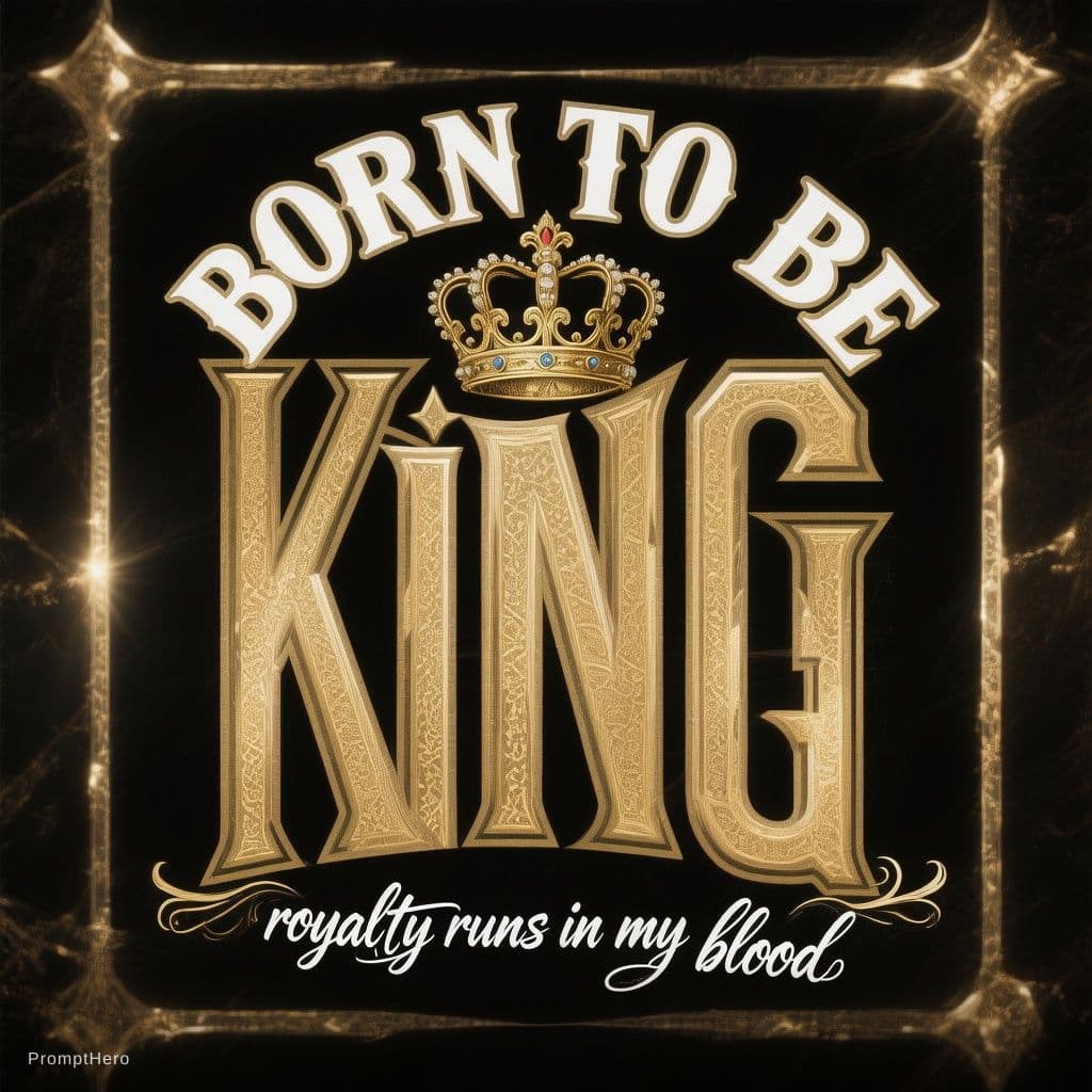 AI generated: Vector t-shirt typography, bold serif font "BORN TO BE" arched top in white, huge outlined gold lett...