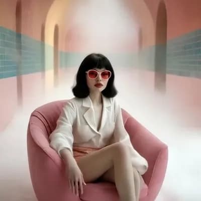 AI generated video: 1970s glamorous female fashion model posing like a supermodel, surrounded by dense water vapor that ...