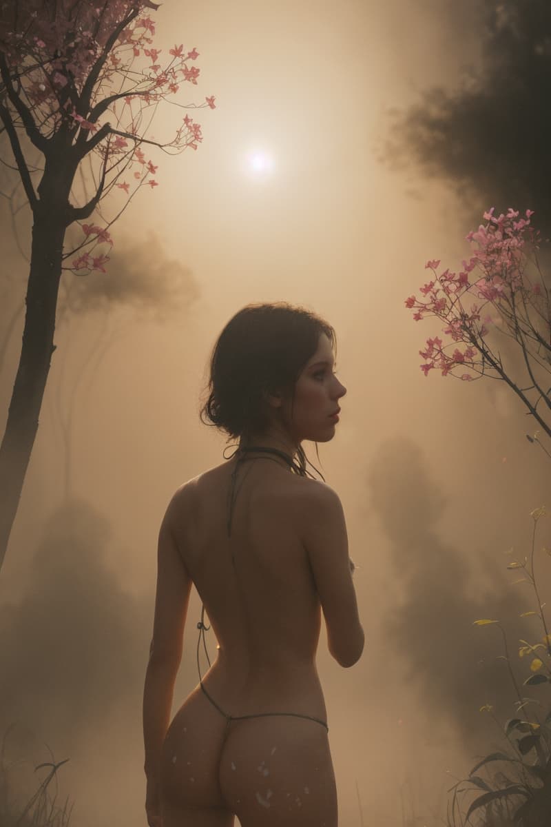 AI generated: back facing the camera, showing ass, (backlit:1.4) (volumetric:0.9) lighting, (godrays:0.8), best qu...