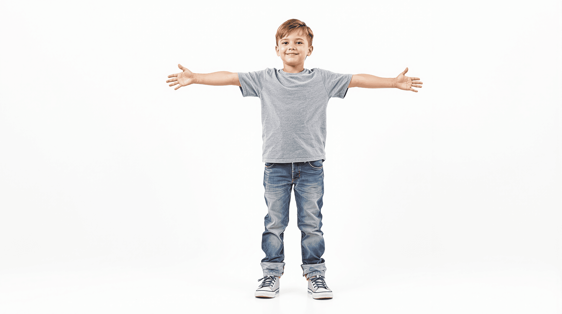 AI generated: A realistic 4D full-length photograph of an 5 year old boy standing in t-pose in jeans and sneakers,...