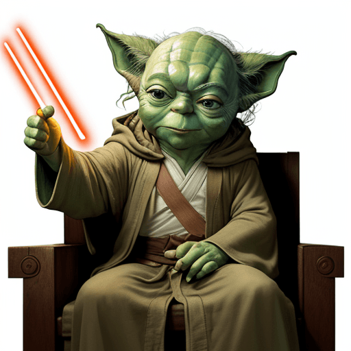 AI generated: Jedi Master YODA smiles, looking at you. Sitting on the couch, he points to the ad with his finger. ...