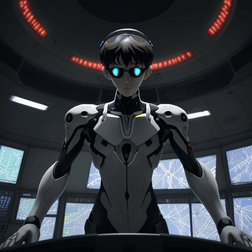 AI generated: ((Evangelion: Shinji Ikari),Plug Suit),A large circular platform reminiscent of a futuristic stadium...