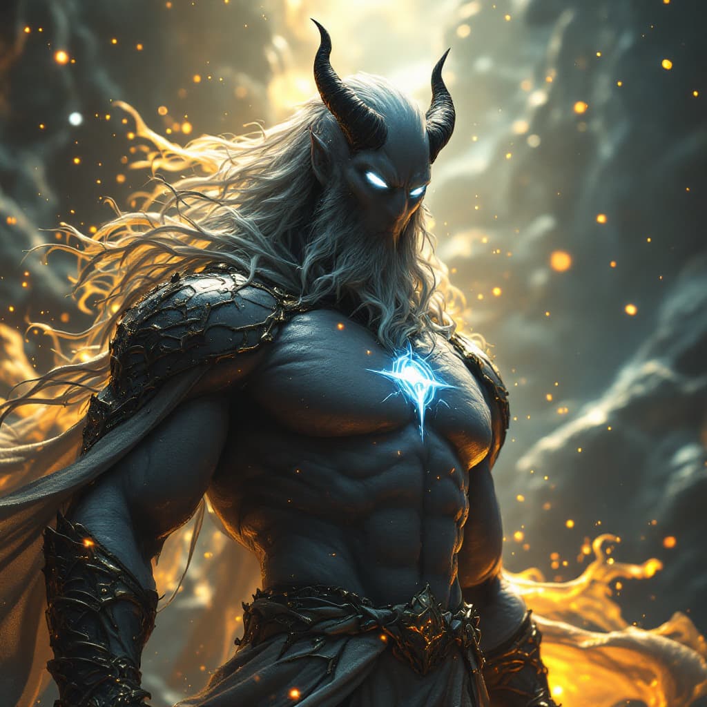 AI generated: God of Health, full-body, Etherial, muscular, No mouth or hair, Glowing white eyes, epic, cinematic,...