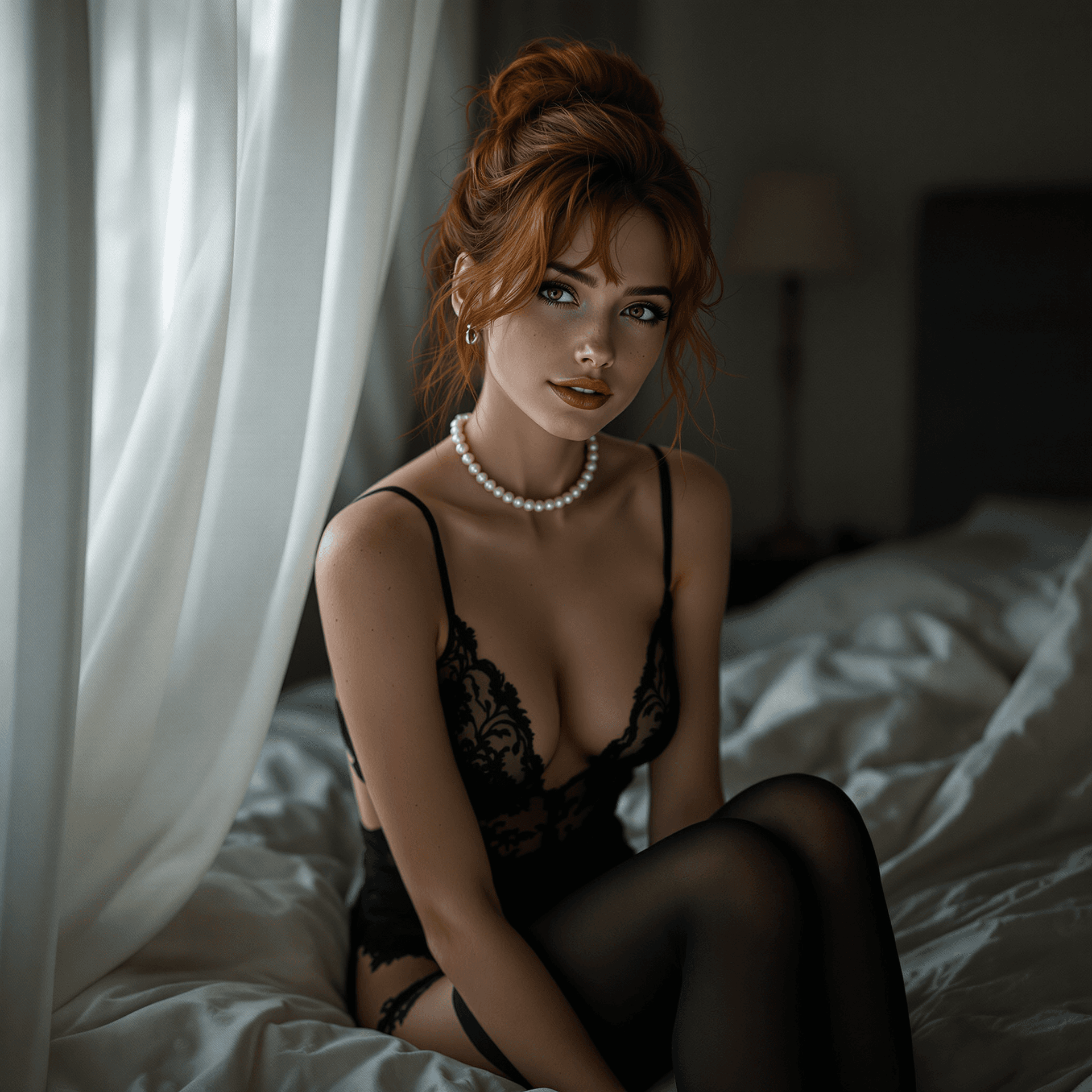 AI generated: High-resolution photograph of a slim, 36-year-old redheaded European woman, her presence exuding a d...