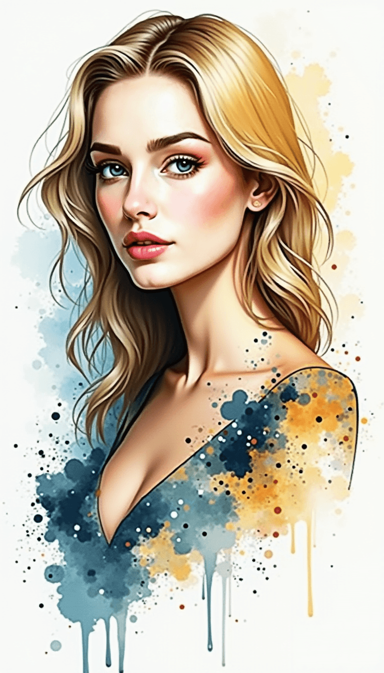 AI generated: A stylized portrait of a woman facing slightly left, with light blonde hair and a calm expression. S...