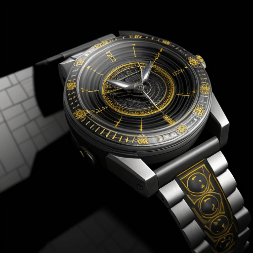 AI generated: time-travel watch with the design and character of batman The watch is Black and Gold, no watermark,...