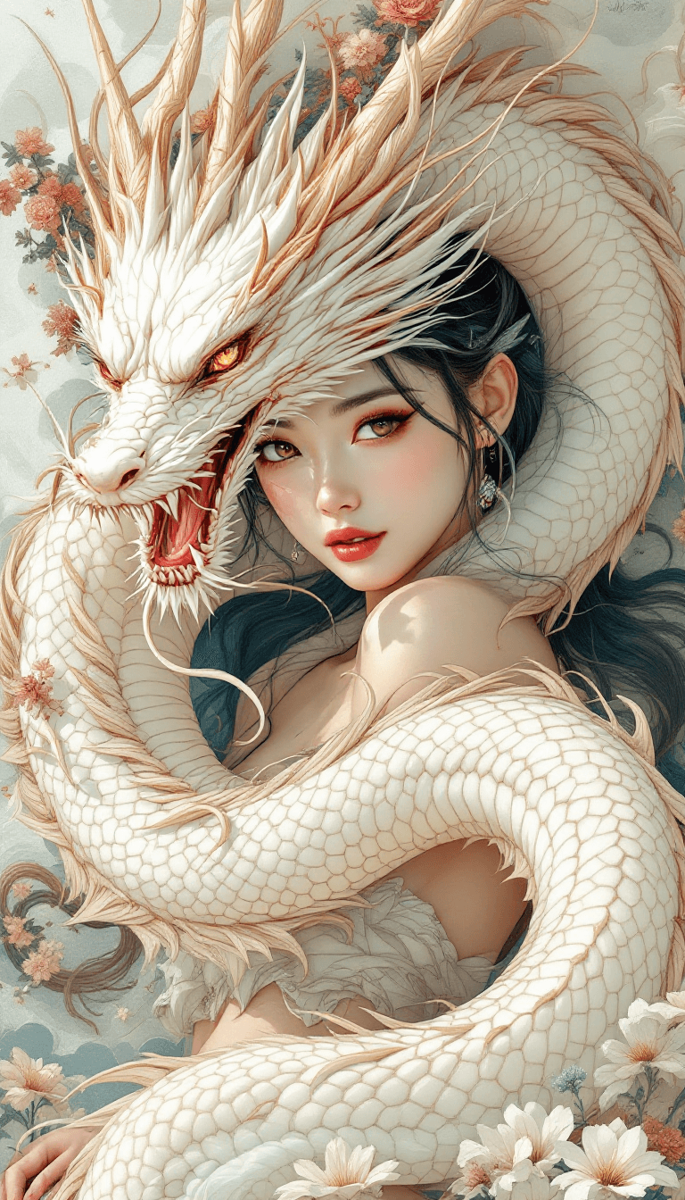AI generated: Create a single whimsical illustration depicting the beautiful body of a white dragon, similar to a ...