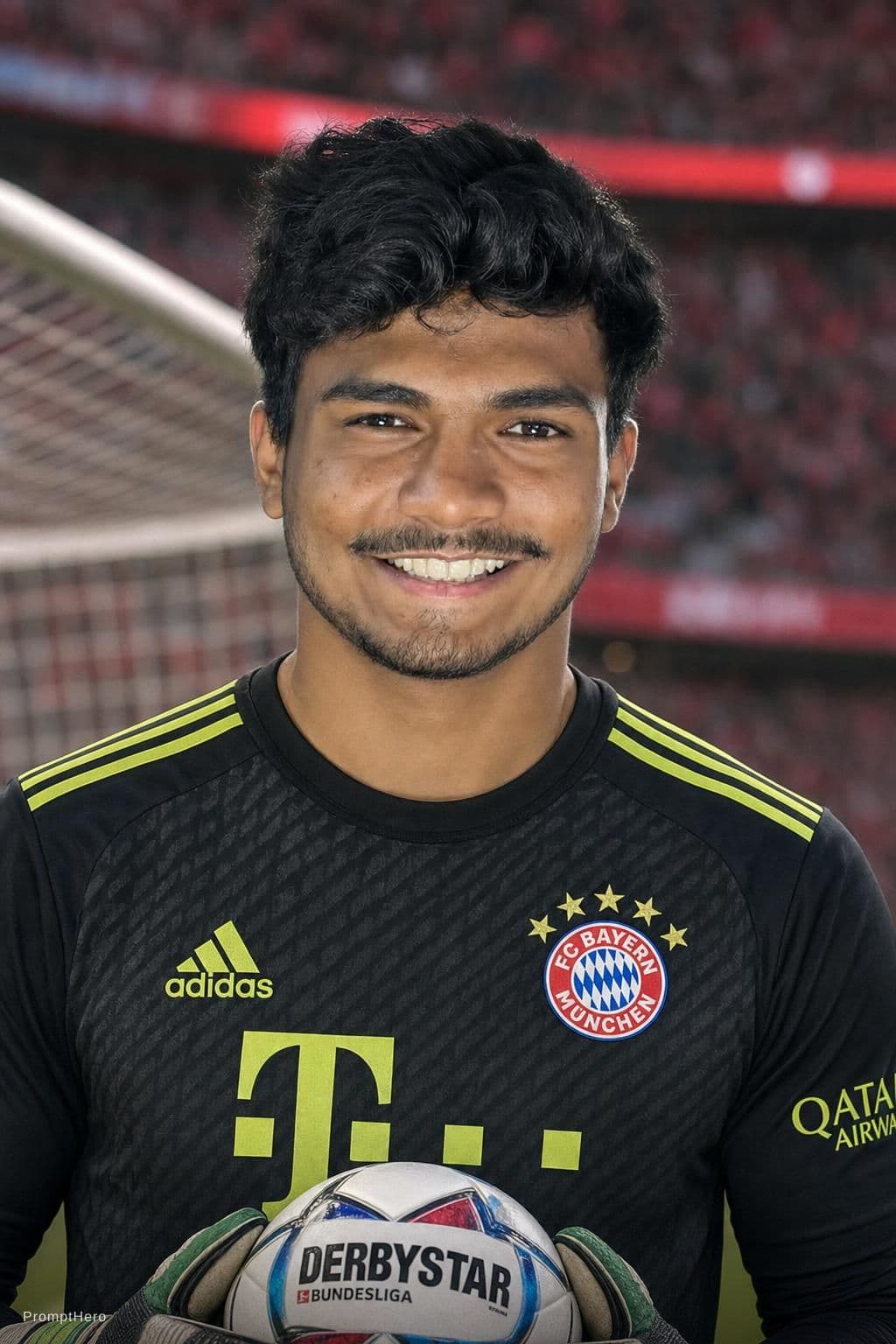AI generated: same image for the person whose photo is attached. make it for a goalkeeper of FC bayern munich
