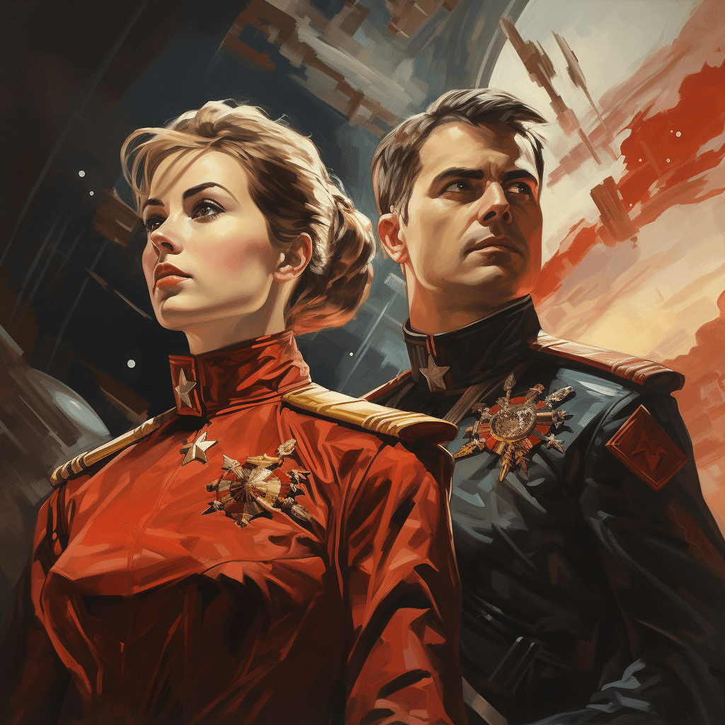AI generated: retro futurism style, communist commander, space command