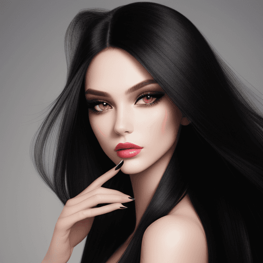 AI generated: fashion model photography, modern chic, classy, headshot, glamorous, long black hair, realistic, mak...