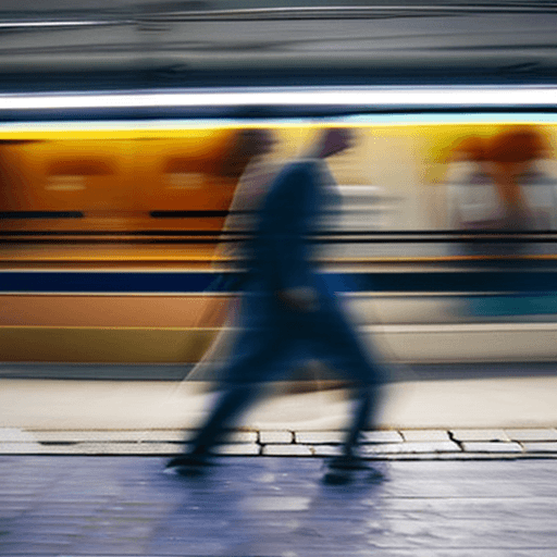 AI generated: photography, front view, artistic image capturing the essence of urban hustle with a single focused ...