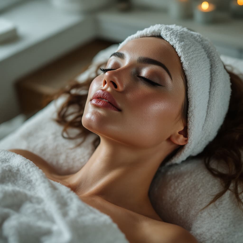 AI generated: “uma mulher em uma maca fazendo relaxamento em um spa em uma clinica confortável,sofisticada em maca...