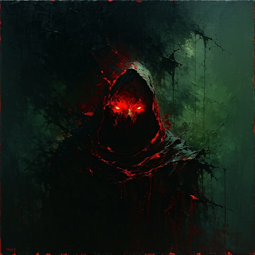 AI generated: unholy, brutal composition, gloomy, intense dark tones, horror, stunning, masterpiece, dramatic, ver...