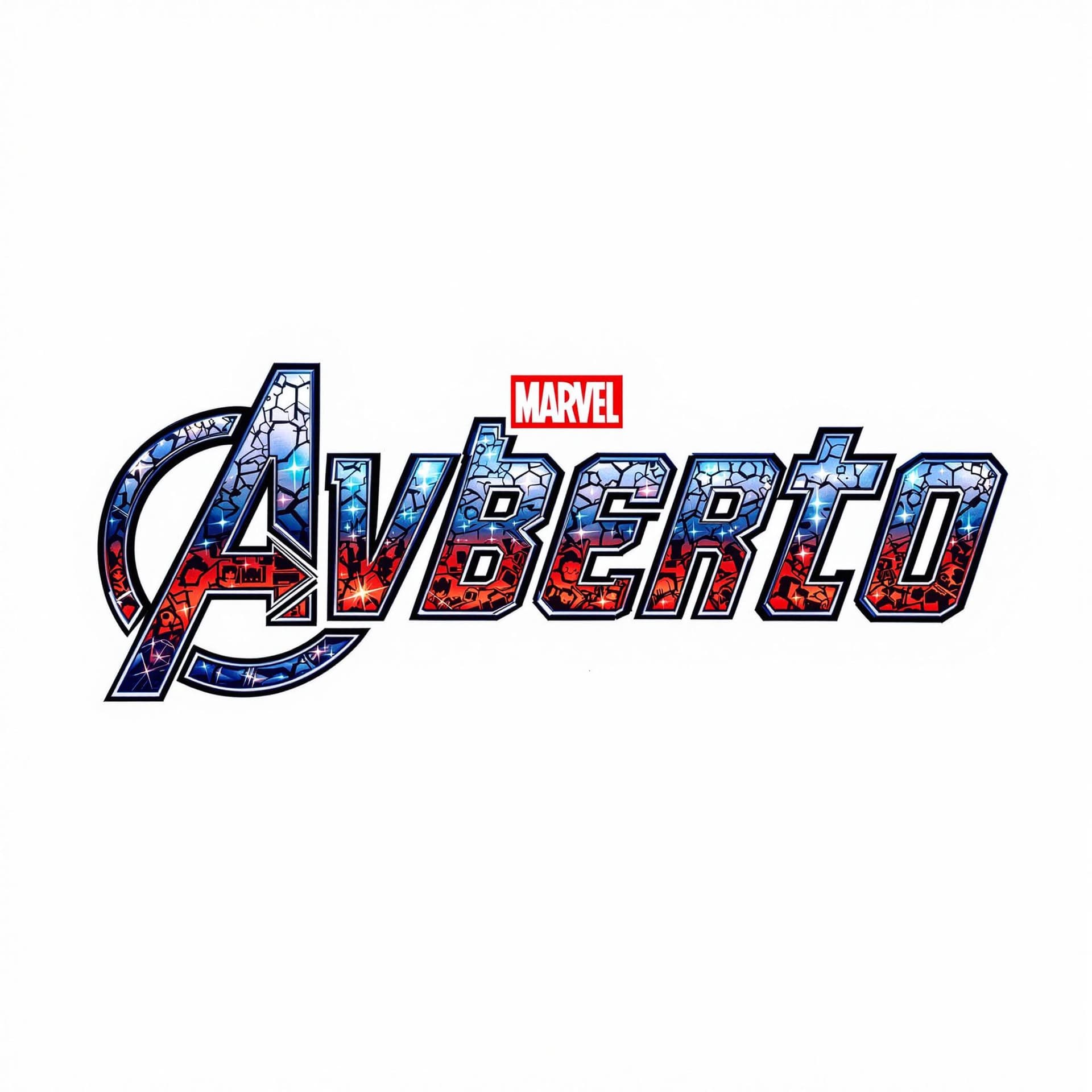 AI generated: Write "Alberto" in Marvel Avengers logo and colors using the font and style used for the graphic,  "...