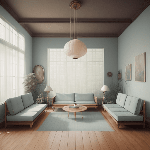 AI generated: High resolution photography interior design, dreamy sunken living room conversation pit, wooden floo...