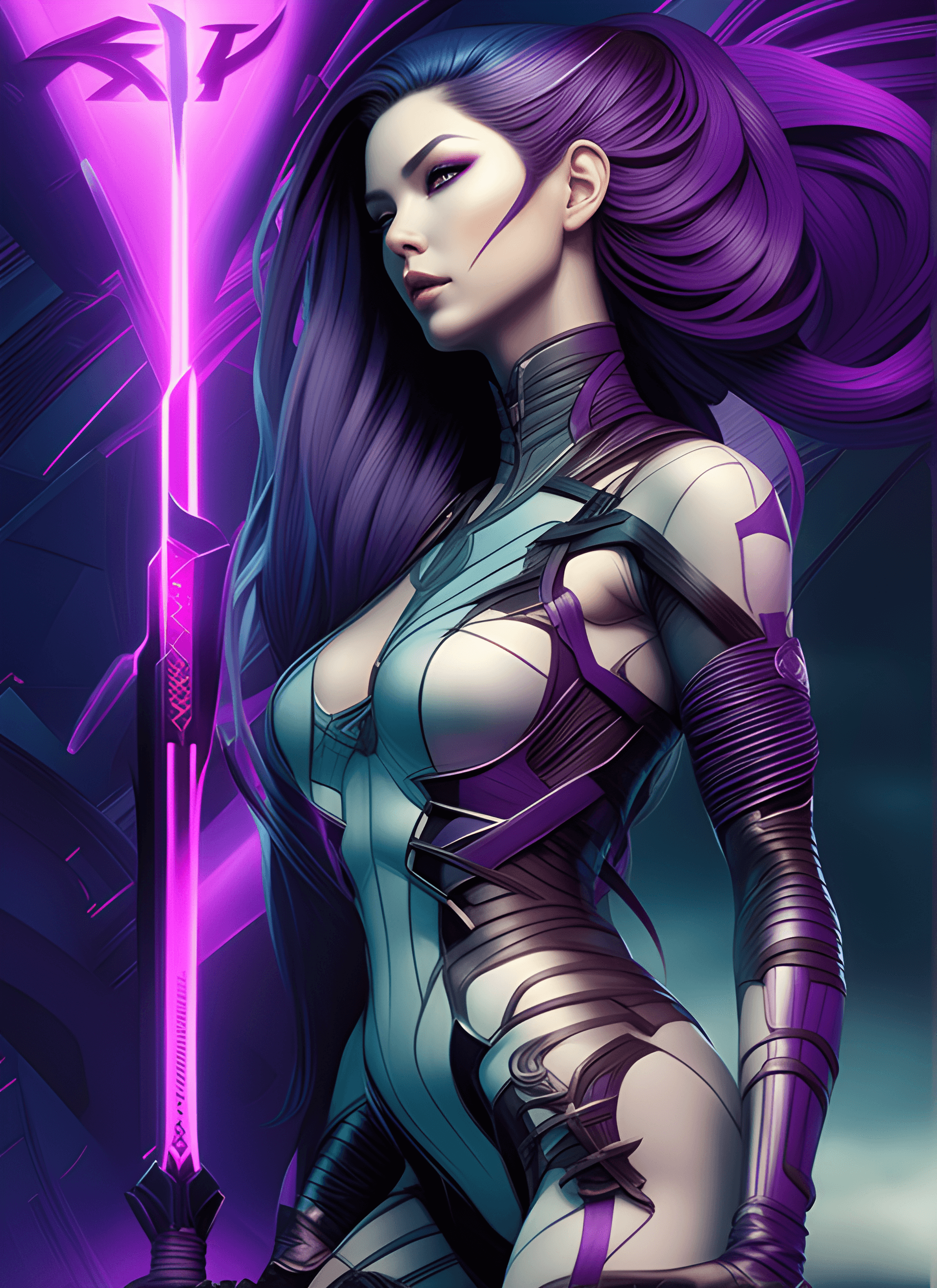 AI generated: full body portrait of Psylocke by Marvel, sf, intricate artwork masterpiece, ominous, matte painting...