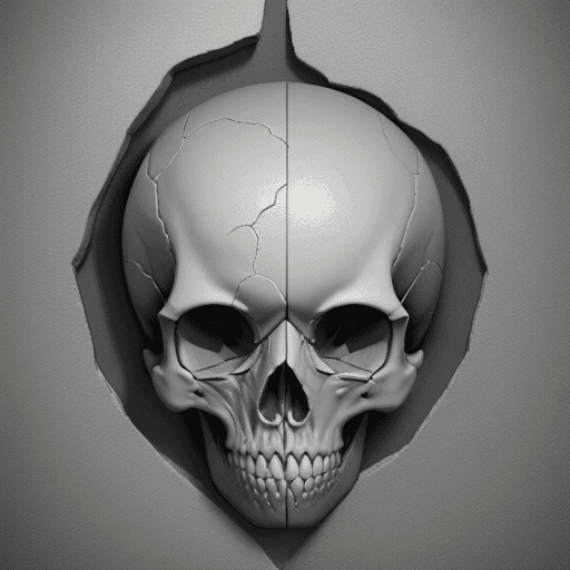 AI generated: greyscale 3d relief of skull, hyper realism, high detail, no boarder, 8k