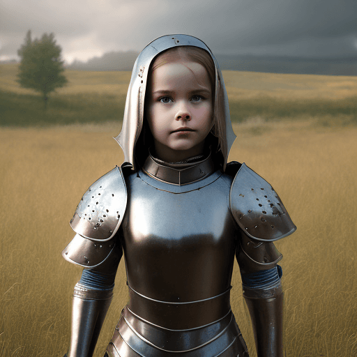 AI generated: Photo of a girl in medieval armor, subtle metal reflections, upper body, outdoors, field, overcast, ...