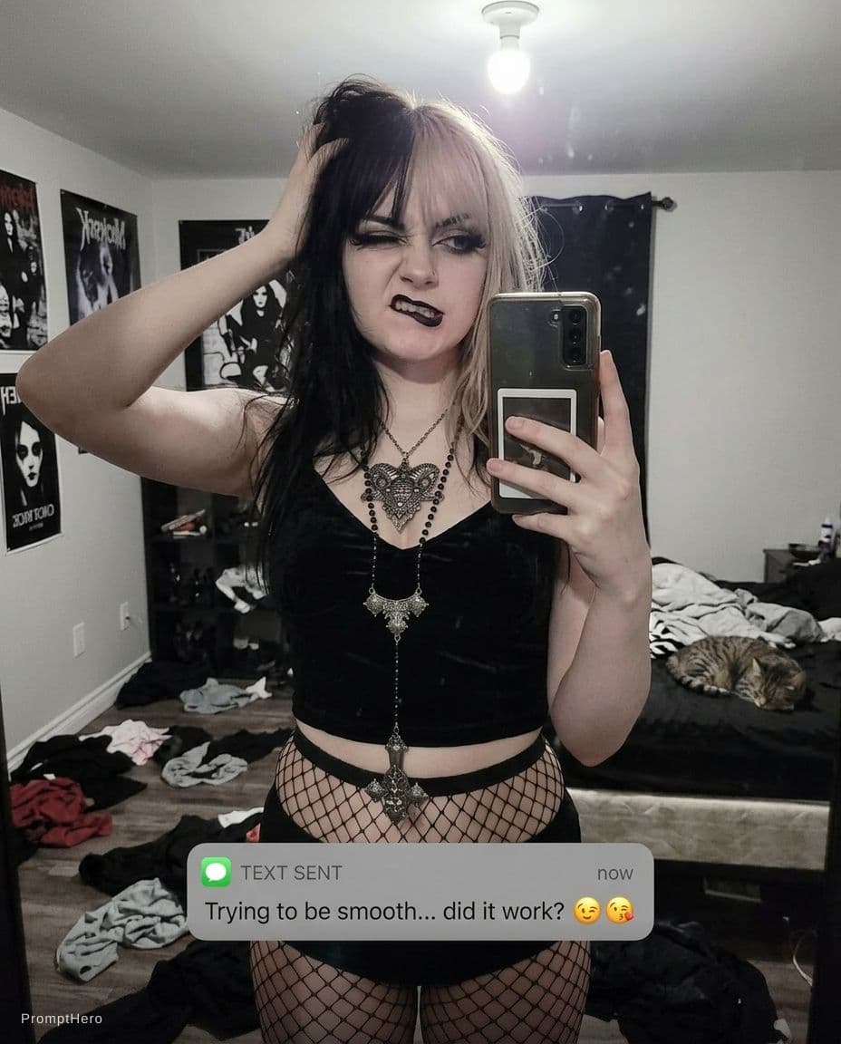 AI generated: cute girl making not perfect selfie trying to seduce boyfriend