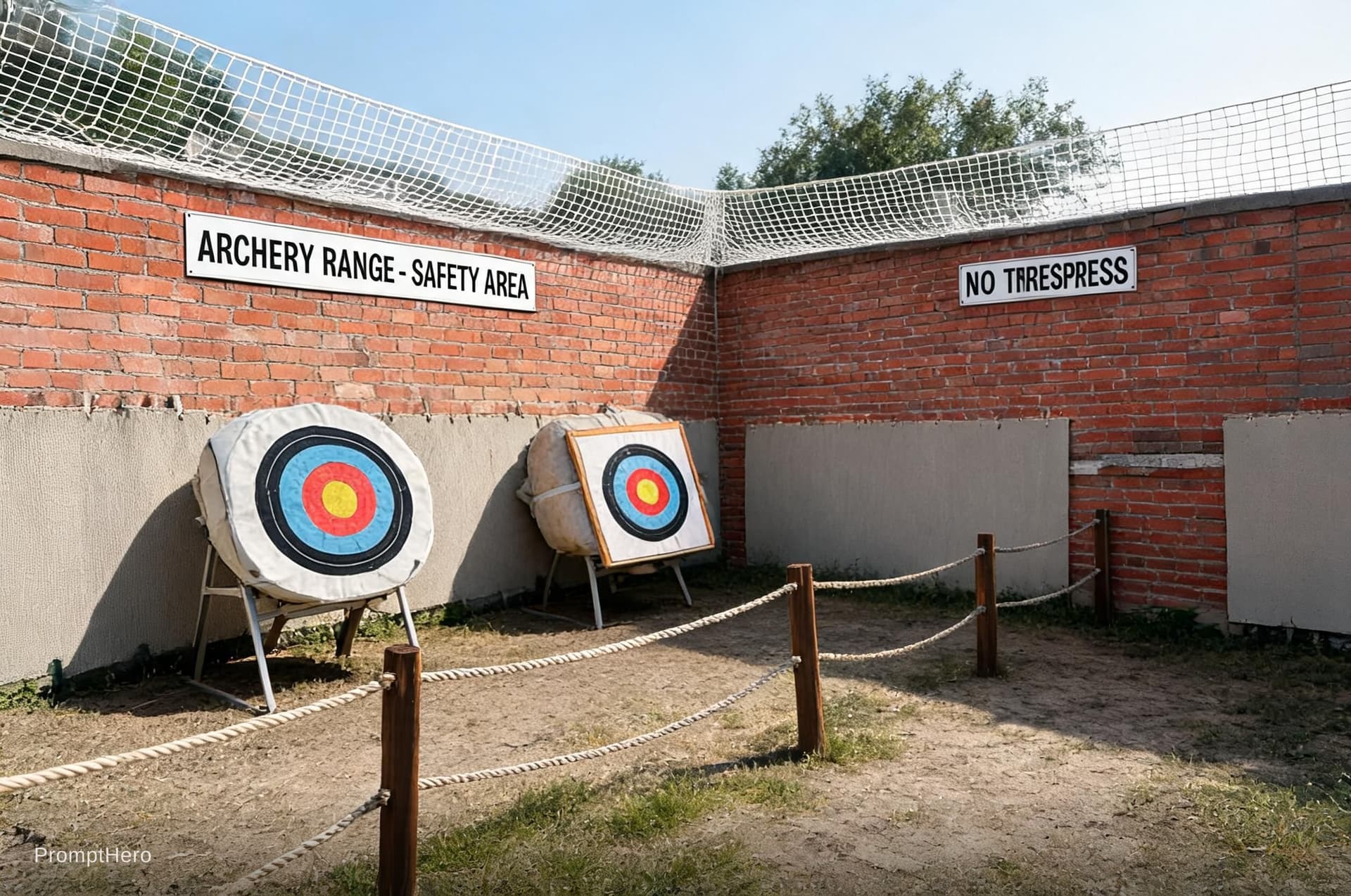 AI generated: A archery field. Close space. No people. Add protection elements.