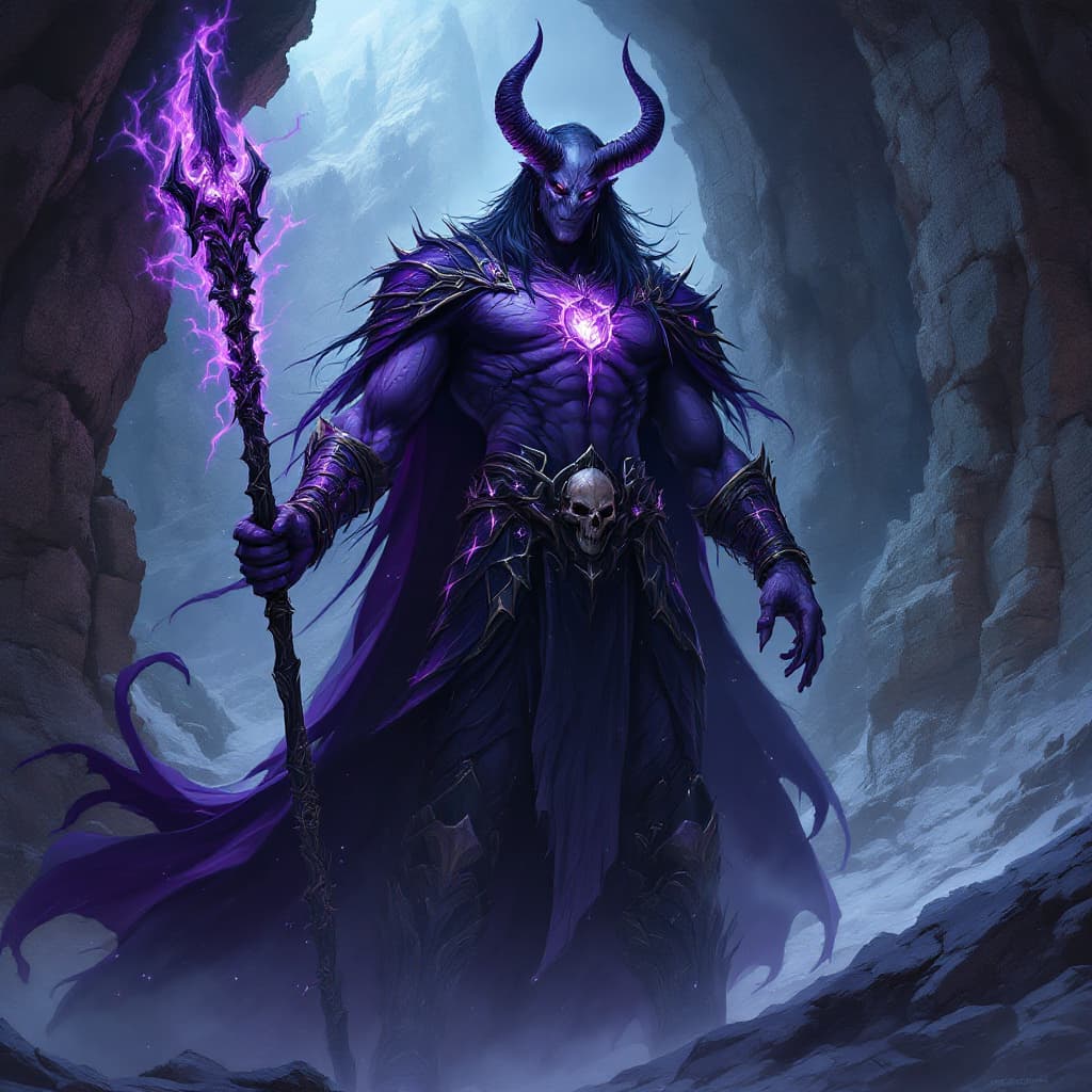 AI generated: Visualize a towering dark elf warlord, standing beneath a crumbling stone vault within the deepest s...