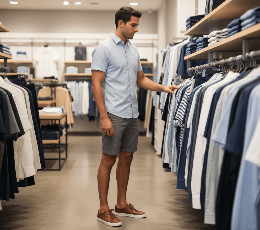 AI generated: The Hispanic male is skinny, he is 5'0" tall, he is wearing a baby blue dressed SHORT sleeve shirt, ...