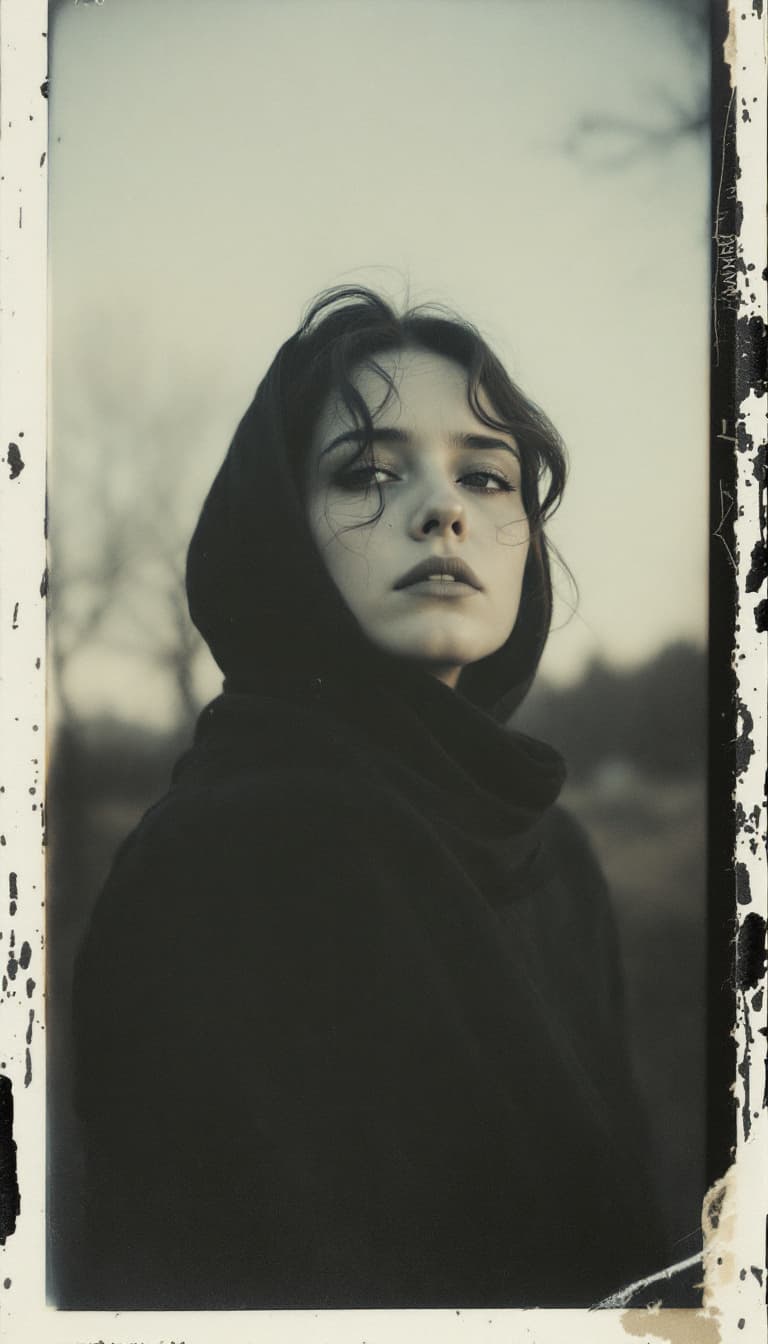 AI generated: woman, old polaroid photo, sad mood