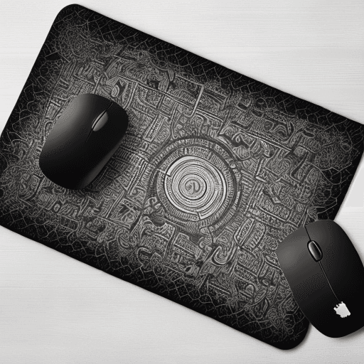 AI generated: black mousepad with pattern, text and gorilla graphics, cyberpunk