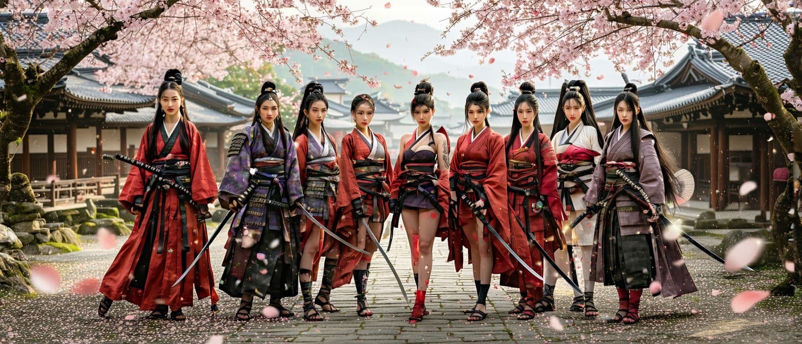 AI generated: "A group of seven fierce, multiracial superheroines standing together in a serene yet imposing feuda...