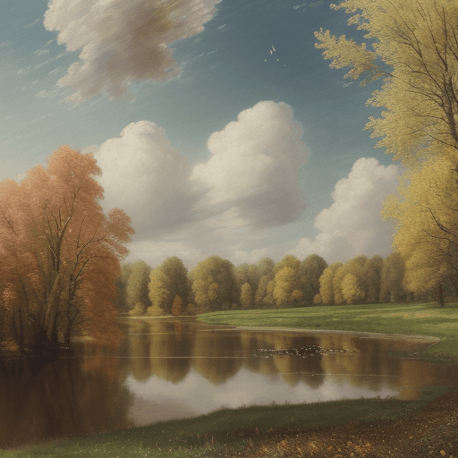 AI generated: a hyper-realistic  painting in the style of John Constable featuring a meadow in Autumn, low angle, ...
