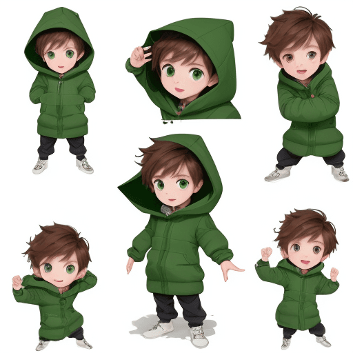 AI generated: little cute boy character, White background,
multiple poses and expressions, cute, 7-year-old boy, g...