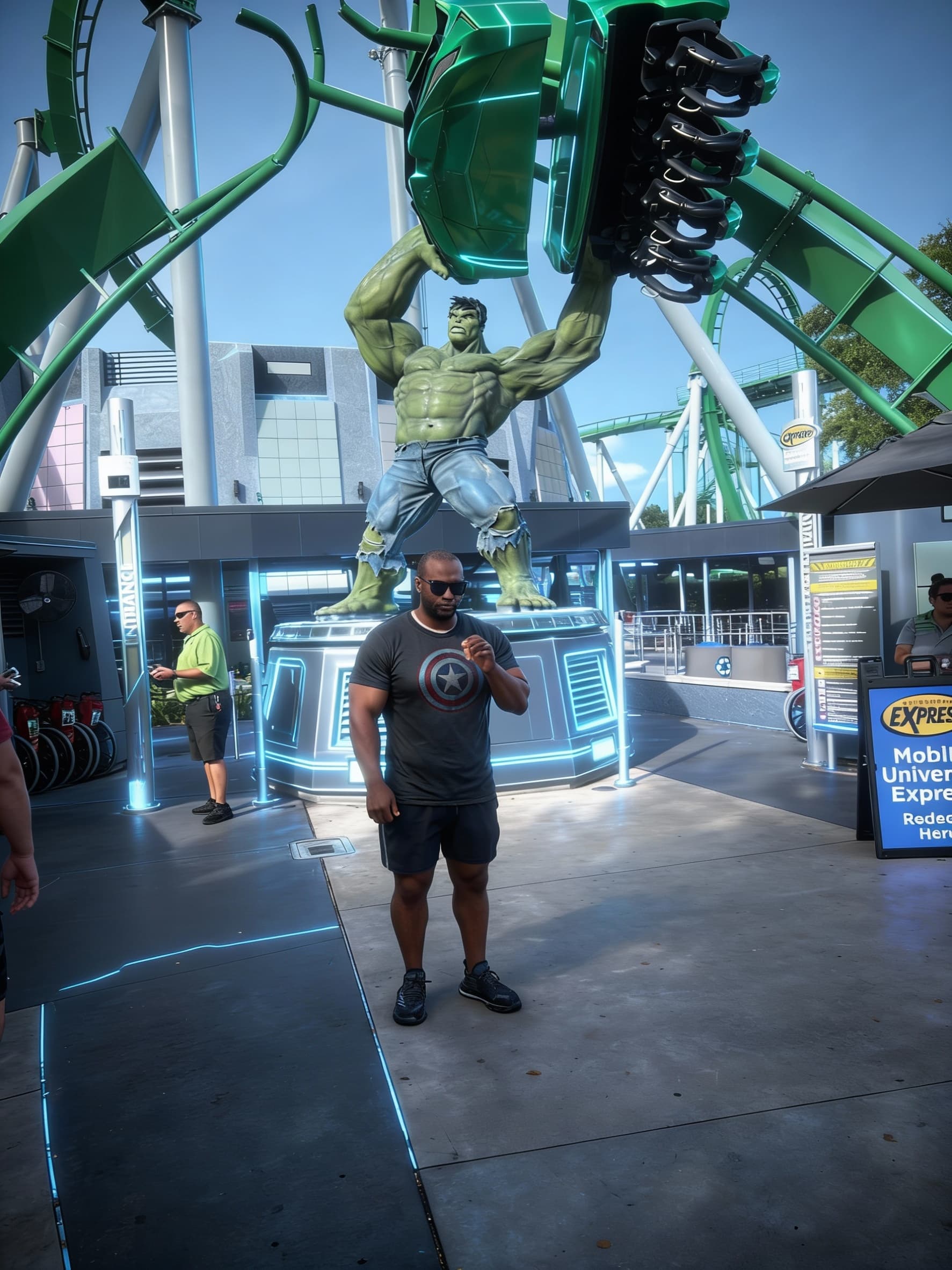 AI generated: Futuristic picture with the man in the pitture looking physically fir