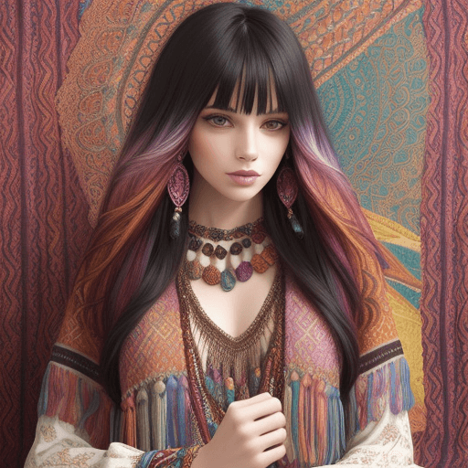 AI generated: a vibrant tapestry of colors and textures, intricately woven patterns and fringe, f